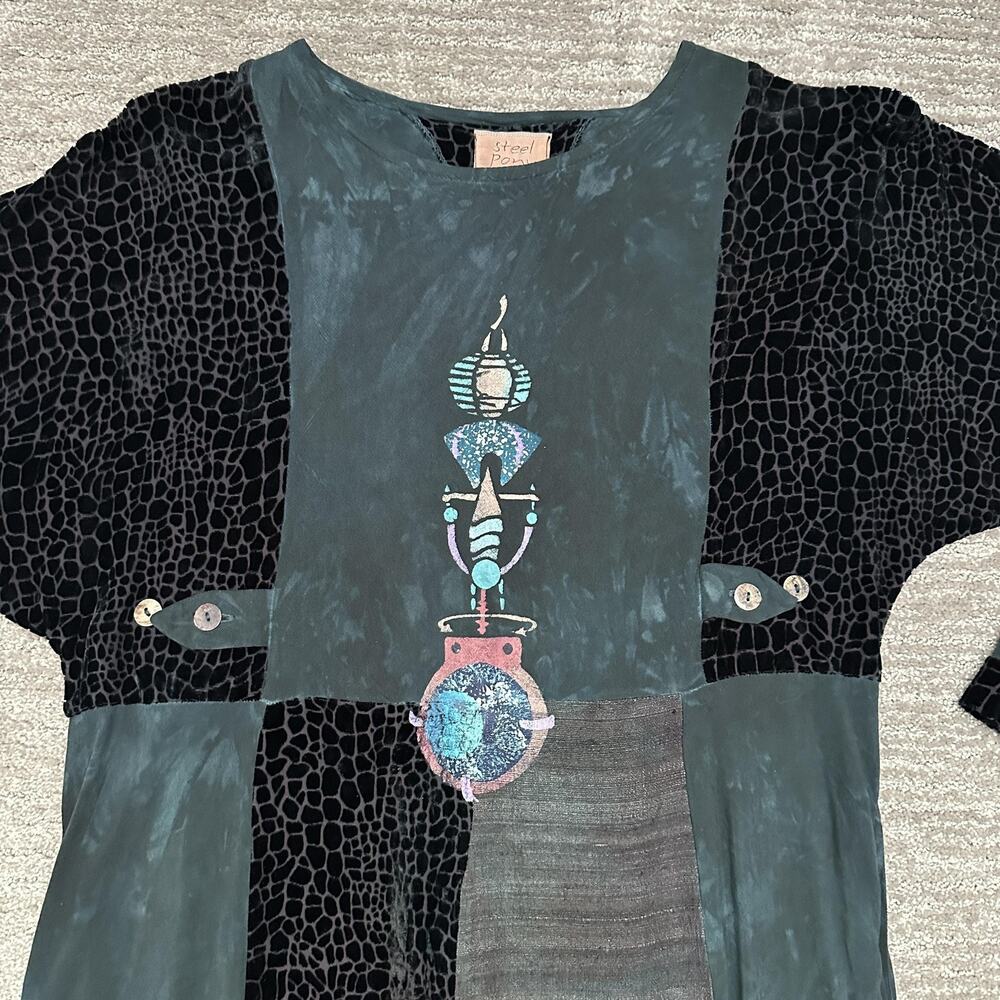 Steel Pony Dress Womens XL Patchwork Velvet Maxi Boho Horse Southwestern Art - Picture 4 of 11